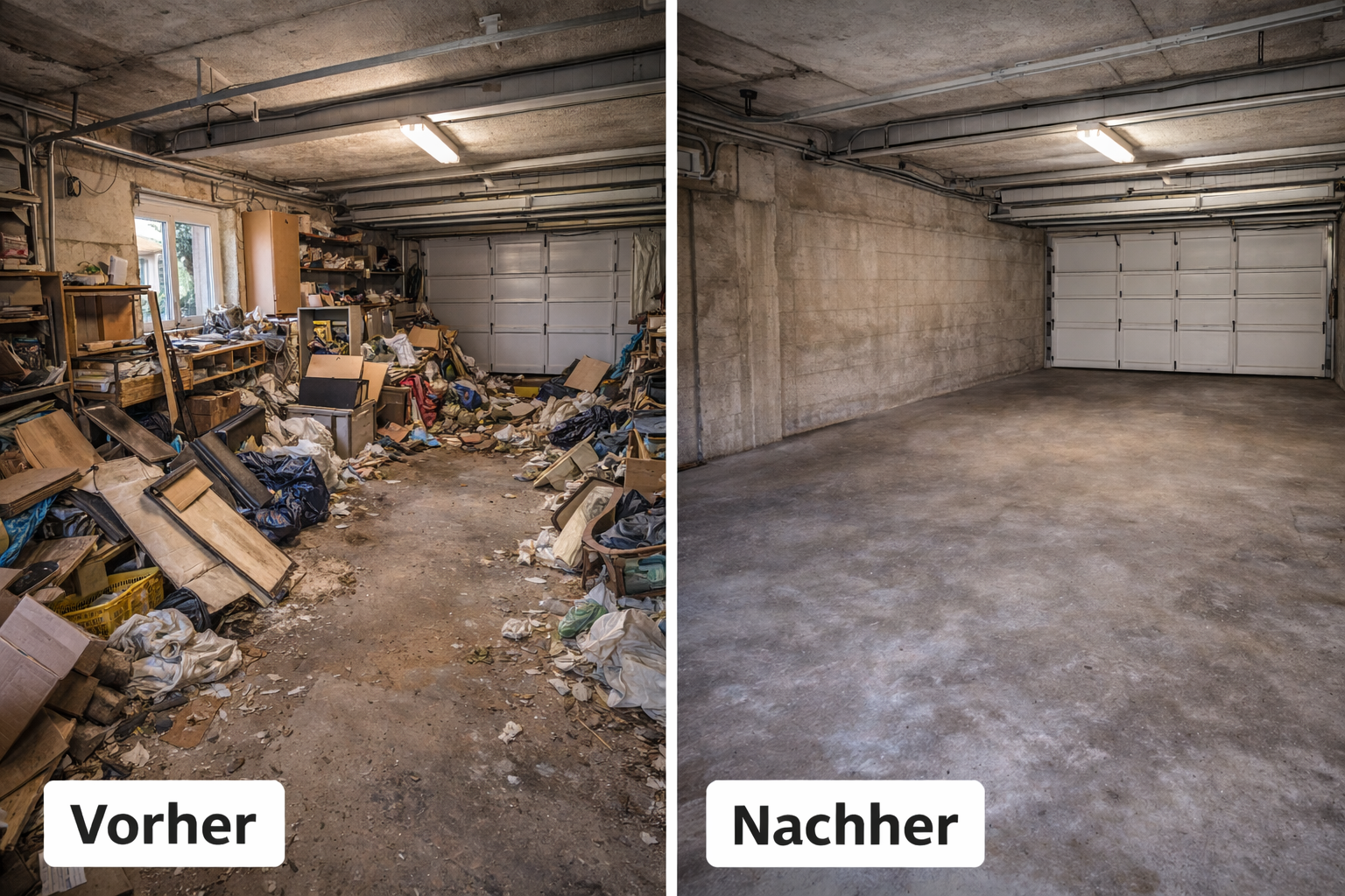 Zweite Garage vor und nach Entrümpelung