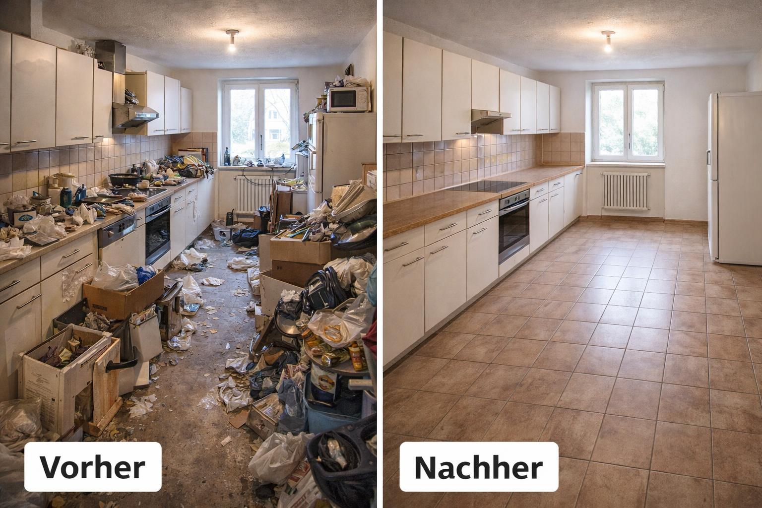 Küche vor und nach Entrümpelung